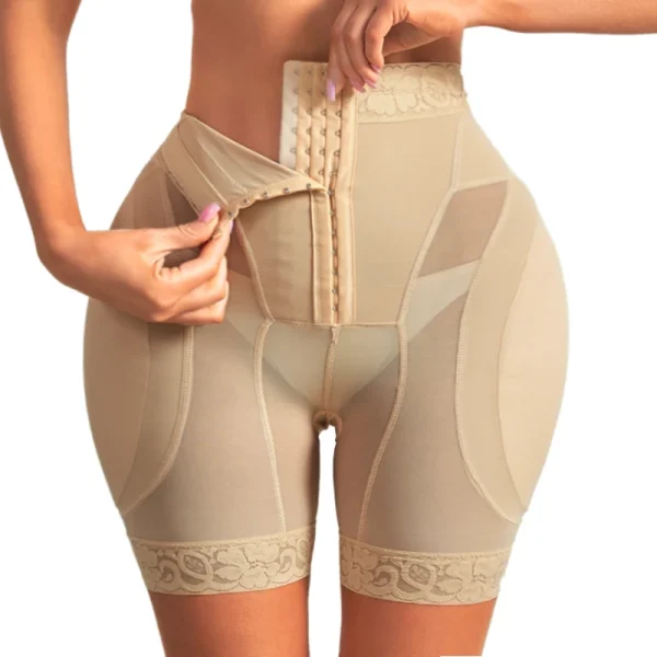 short gainant taille rehausseur de hanches transparent beige